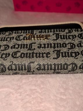 Juicy Couture Black Logo Print Black-Tone Women's Wallet with Gold Emblem